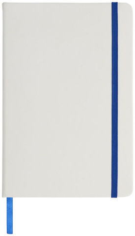 Spectrum weißes A5 Notizbuch mit farbigem Gummiband, weiss, royalblau bedrucken, Art.-Nr. 10713501