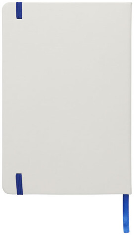 Spectrum weißes A5 Notizbuch mit farbigem Gummiband, weiss, royalblau bedrucken, Art.-Nr. 10713501