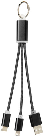 Metal 3-in-1 Ladekabel mit Schlüsselanhänger, schwarz bedrucken, Art.-Nr. 13496100