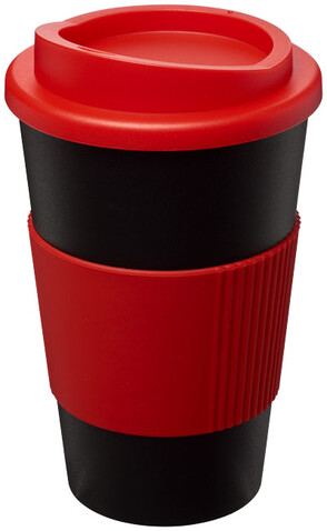 Americano® 350 ml Isolierbecher mit Schutzring, schwarz, rot bedrucken, Art.-Nr. 21000203 Americano® 350 ml Isolierbecher mit Schutzring, schwarz, rot bedrucken, Art.-Nr. 21000203