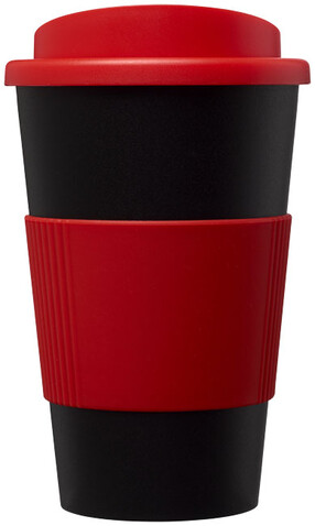 Americano® 350 ml Isolierbecher mit Schutzring, schwarz, rot bedrucken, Art.-Nr. 21000203 Americano® 350 ml Isolierbecher mit Schutzring, schwarz, rot bedrucken, Art.-Nr. 21000203