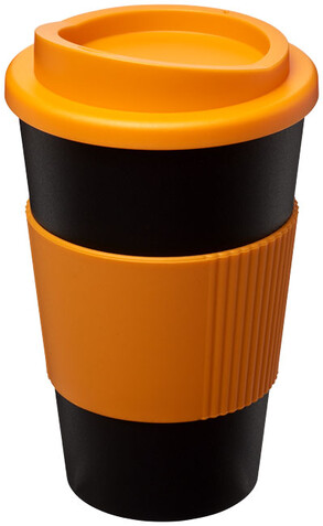 Americano® 350 ml Isolierbecher mit Schutzring, schwarz, orange bedrucken, Art.-Nr. 21000205 Americano® 350 ml Isolierbecher mit Schutzring, schwarz, orange bedrucken, Art.-Nr. 21000205