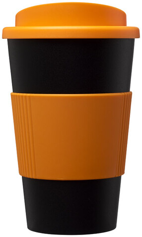 Americano® 350 ml Isolierbecher mit Schutzring, schwarz, orange bedrucken, Art.-Nr. 21000205 Americano® 350 ml Isolierbecher mit Schutzring, schwarz, orange bedrucken, Art.-Nr. 21000205