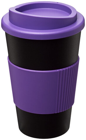 Americano® 350 ml Isolierbecher mit Schutzring, schwarz, lila bedrucken, Art.-Nr. 21000206 Americano® 350 ml Isolierbecher mit Schutzring, schwarz, lila bedrucken, Art.-Nr. 21000206