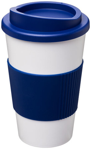 Americano® 350 ml Isolierbecher mit Schutzring, weiss, blau bedrucken, Art.-Nr. 21000209 Americano® 350 ml Isolierbecher mit Schutzring, weiss, blau bedrucken, Art.-Nr. 21000209