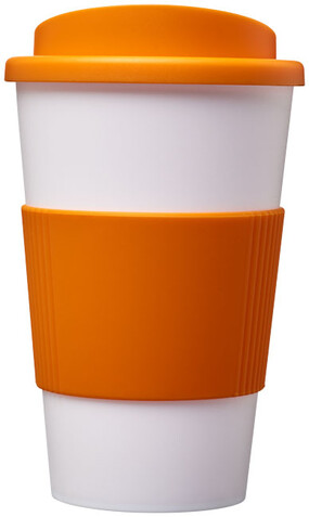 Americano® 350 ml Isolierbecher mit Schutzring, weiss, orange bedrucken, Art.-Nr. 21000212