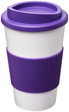 Americano® 350 ml Isolierbecher mit Schutzring, weiss, lila bedrucken, Art.-Nr. 21000213 Americano® 350 ml Isolierbecher mit Schutzring, weiss, lila bedrucken, Art.-Nr. 21000213