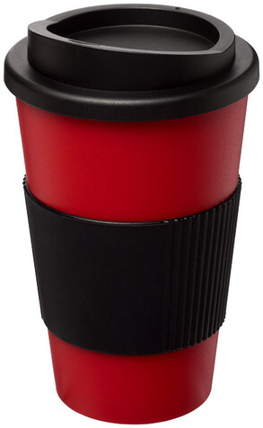 Americano® 350 ml Isolierbecher mit Schutzring, rot, schwarz bedrucken, Art.-Nr. 21000216 Americano® 350 ml Isolierbecher mit Schutzring, rot, schwarz bedrucken, Art.-Nr. 21000216