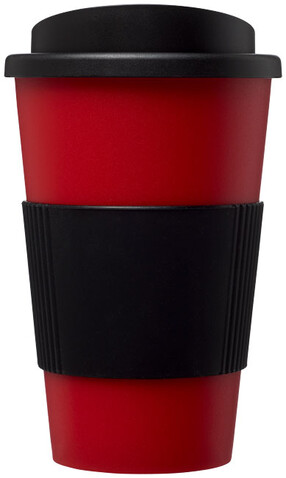 Americano® 350 ml Isolierbecher mit Schutzring, rot, schwarz bedrucken, Art.-Nr. 21000216 Americano® 350 ml Isolierbecher mit Schutzring, rot, schwarz bedrucken, Art.-Nr. 21000216