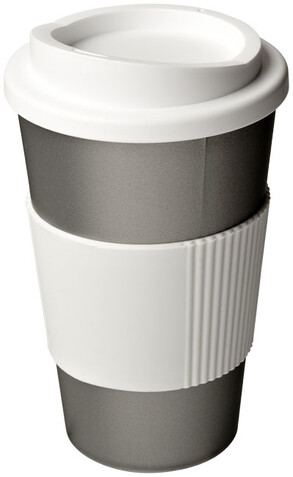 Americano® 350 ml Isolierbecher mit Schutzring, silber, weiss bedrucken, Art.-Nr. 21000225 Americano® 350 ml Isolierbecher mit Schutzring, silber, weiss bedrucken, Art.-Nr. 21000225