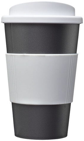 Americano® 350 ml Isolierbecher mit Schutzring, silber, weiss bedrucken, Art.-Nr. 21000225 Americano® 350 ml Isolierbecher mit Schutzring, silber, weiss bedrucken, Art.-Nr. 21000225