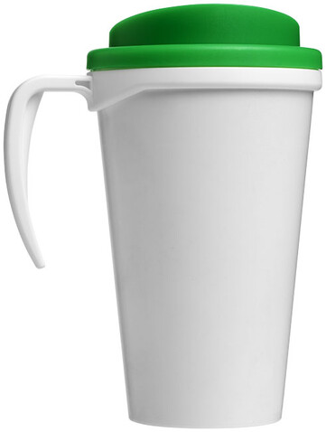 Brite-Ameriano® Grande 350 ml Isolierbecher, weiss, grün bedrucken, Art.-Nr. 21000606