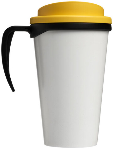 Brite-Ameriano® Grande 350 ml Isolierbecher, schwarz, gelb bedrucken, Art.-Nr. 21000623