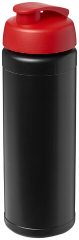 Baseline® Plus 750 ml Flasche mit Klappdeckel, schwarz, rot bedrucken, Art.-Nr. 21007014 Baseline® Plus 750 ml Flasche mit Klappdeckel, schwarz, rot bedrucken, Art.-Nr. 21007014