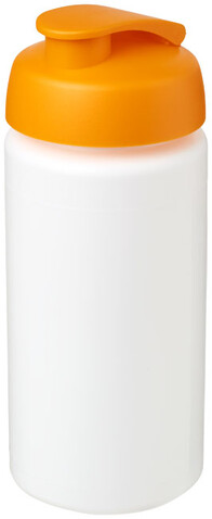 Baseline® Plus grip 500 ml Sportflasche mit Klappdeckel, weiss, orange bedrucken, Art.-Nr. 21007207