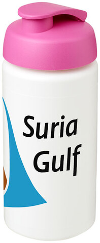 Baseline® Plus grip 500 ml Sportflasche mit Klappdeckel, weiss, rosa bedrucken, Art.-Nr. 21007208 Baseline® Plus grip 500 ml Sportflasche mit Klappdeckel, weiss, rosa bedrucken, Art.-Nr. 21007208