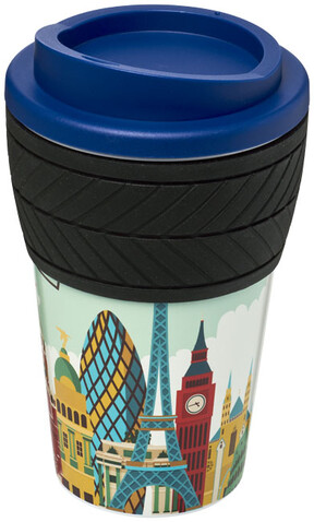 Brite-Americano® 350 ml Isolierbecher mit Schutzring Reifen-Design, mittelblau bedrucken, Art.-Nr. 21008807