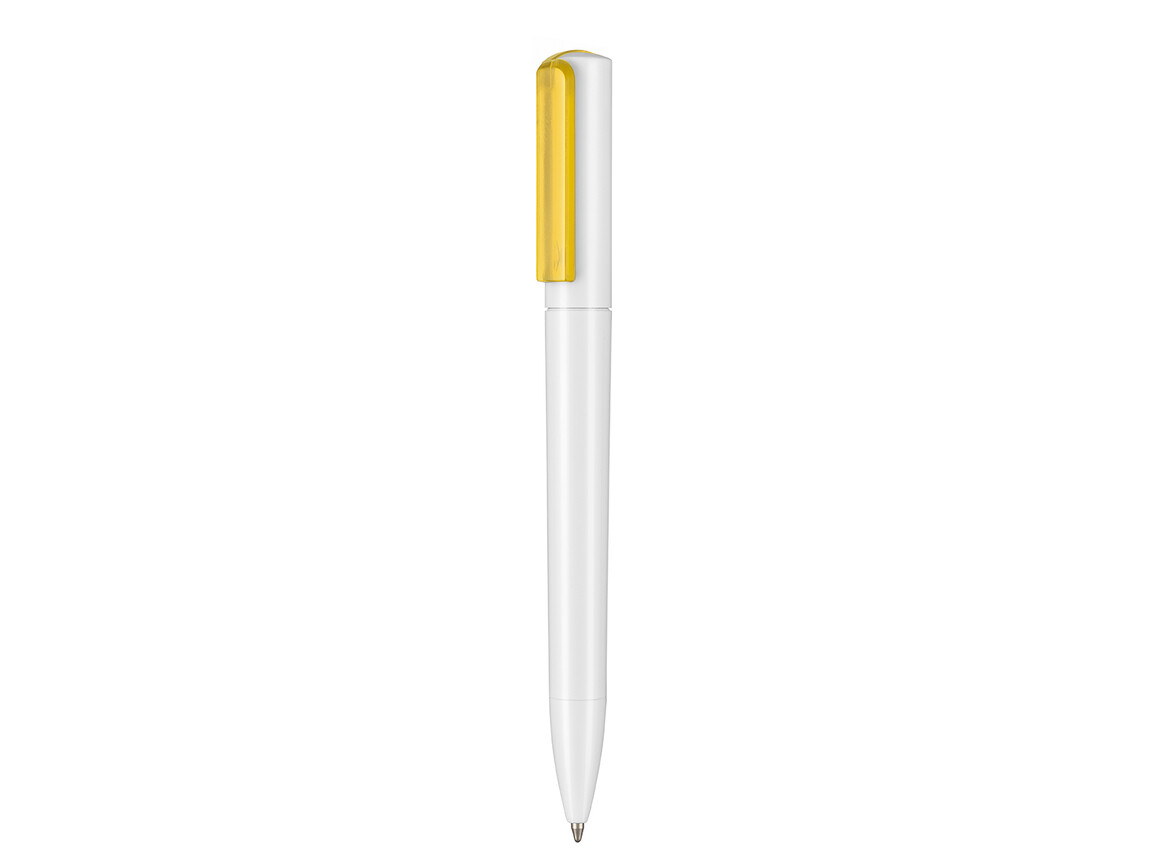 Kugelschreiber SPLIT–weiss/sonnenblumen gelb bedrucken, Art.-Nr. 00126_0101_3229