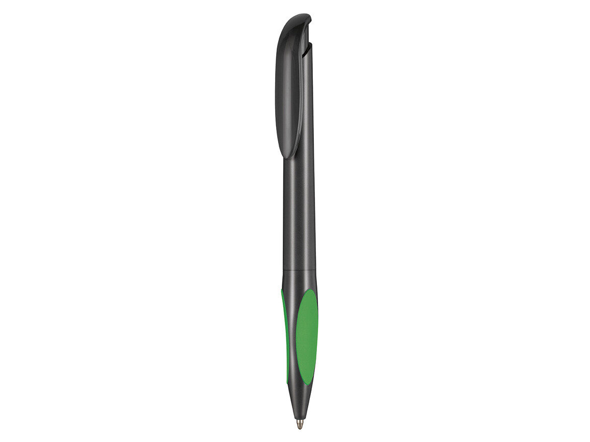 Kugelschreiber ATMOS–dunkel grau/Apfel-grün bedrucken, Art.-Nr. 08300_1407_4076
