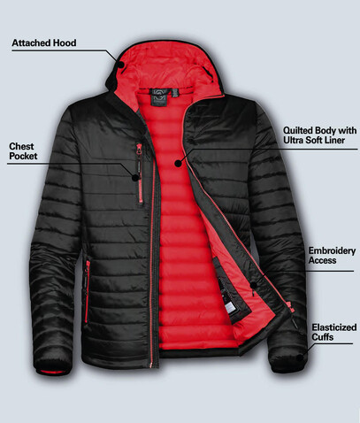 StormTech Gravity Thermal Jacket, Black/True Red, L bedrucken, Art.-Nr. 012181635