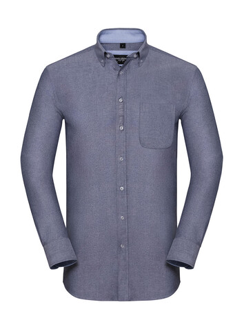 Russell Europe Men`s LS Tailored Washed Oxford Shirt, Oxford Navy/Oxford Blue, S bedrucken, Art.-Nr. 020002583