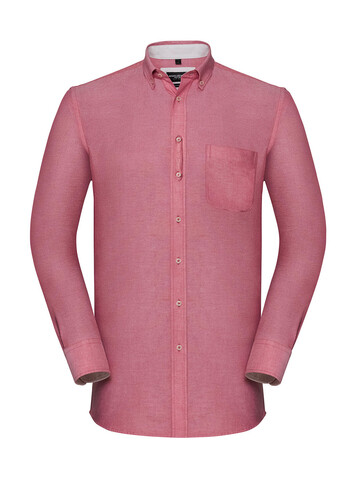 Russell Europe Men`s LS Tailored Washed Oxford Shirt, Oxford Red/Cream, 4XL bedrucken, Art.-Nr. 020004549