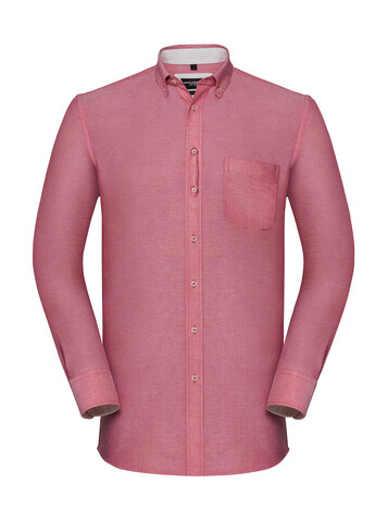Russell Europe Men`s LS Tailored Washed Oxford Shirt, Oxford Red/Cream, XL bedrucken, Art.-Nr. 020004546