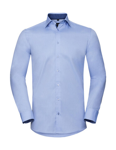 Russell Europe Tailored Contrast Herringbone Shirt LS, White/Silver/Convoy Grey, S bedrucken, Art.-Nr. 022000873
