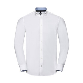 Russell Europe Men`s LS Tailored Contrast Ultimate Stretch Shirt, White/Oxford Blue/Bright Navy, S bedrucken, Art.-Nr. 023000833 Russell Europe Men`s LS Tailored Contrast Ultimate Stretch Shirt, White/Oxford Blue/Bright Navy, S bedrucken, Art.-Nr. 023000833