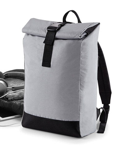 Bag Base Reflective Roll-Top Backpack, Silver Reflective, One Size bedrucken, Art.-Nr. 075297160