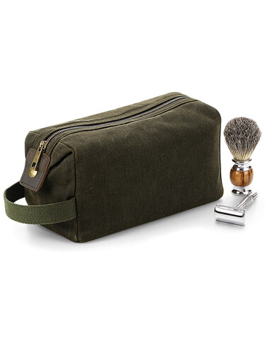 Quadra Heritage Waxed Canvas Wash Bag, Olive Green, One Size bedrucken, Art.-Nr. 079305300