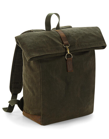 Quadra Heritage Waxed Canvas Backpack, Olive Green, One Size bedrucken, Art.-Nr. 081305300