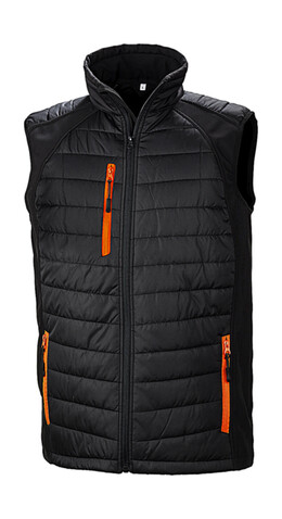 Result Compass Padded Softshell Gilet, Black/Orange, L bedrucken, Art.-Nr. 085331785