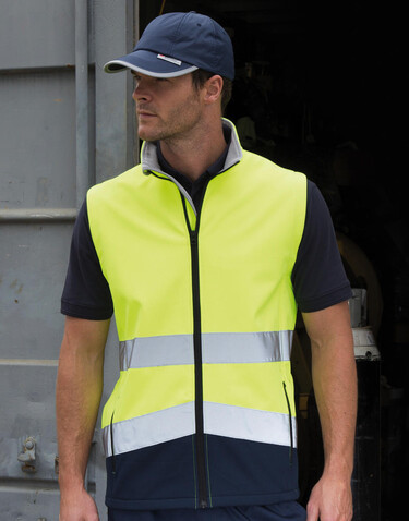 Result Printable Safety Softshell Gilet, Fluorescent Yellow/Black, 2XL bedrucken, Art.-Nr. 087336717