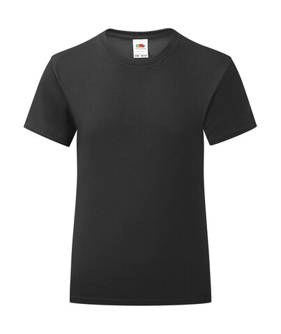 Fruit of the Loom Girls` Iconic 150 T, Black, 104 (3-4) bedrucken, Art.-Nr. 114011013