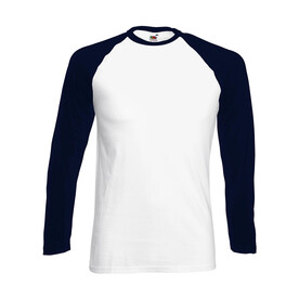 Fruit of the Loom Valueweight Long Sleeve Baseball T, White/Deep Navy, S bedrucken, Art.-Nr. 116010503 Fruit of the Loom Valueweight Long Sleeve Baseball T, White/Deep Navy, S bedrucken, Art.-Nr. 116010503