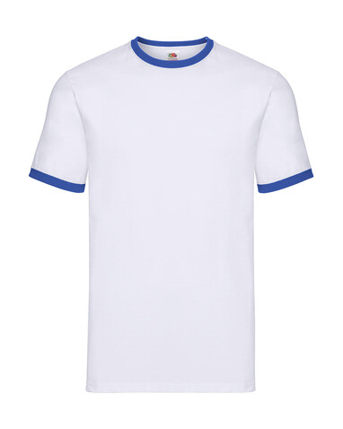 Fruit of the Loom Ringer T, White/Royal, L bedrucken, Art.-Nr. 161010535