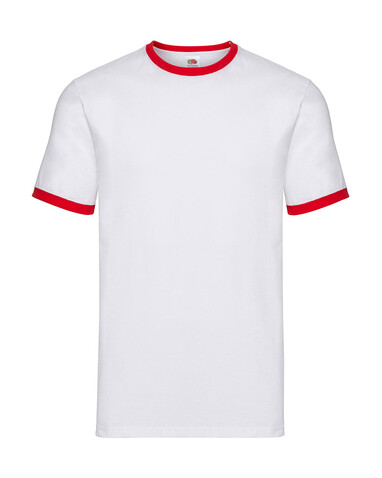 Fruit of the Loom Ringer T, White/Red, L bedrucken, Art.-Nr. 161010545