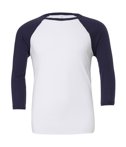 Bella Unisex 3/4 Sleeve Baseball T-Shirt, White/Navy, 2XL bedrucken, Art.-Nr. 163060527