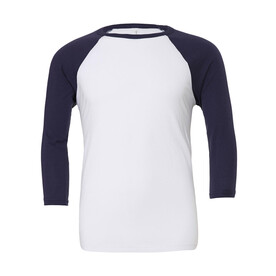 Bella Unisex 3/4 Sleeve Baseball T-Shirt, White/Navy, XS bedrucken, Art.-Nr. 163060522