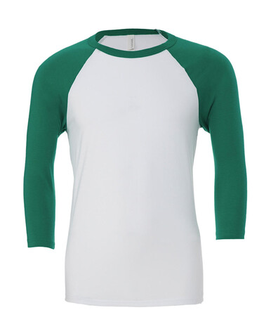 Bella Unisex 3/4 Sleeve Baseball T-Shirt, White/Kelly Green, L bedrucken, Art.-Nr. 163060745