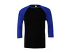 Bella Unisex 3/4 Sleeve Baseball T-Shirt, Black/True Royal, 2XL bedrucken, Art.-Nr. 163061647