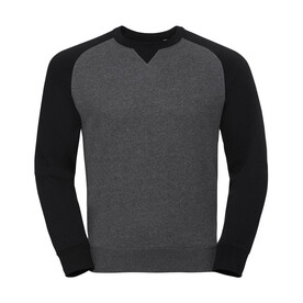 Russell Europe Authentic Baseball Sweat, Carbon Melange/Black, XS bedrucken, Art.-Nr. 232001612