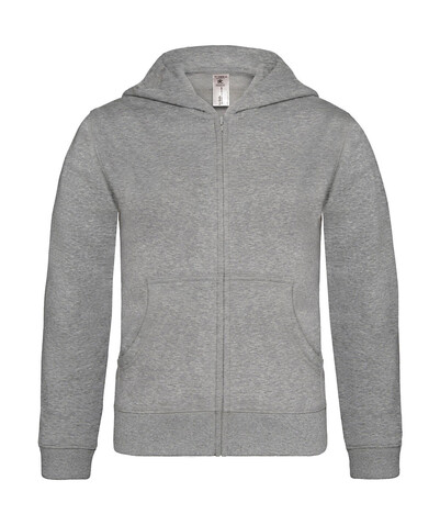 B &amp; C Hooded Full Zip/kids Sweat, Heather Grey, 5/6 (110/116) bedrucken, Art.-Nr. 298421234