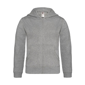 B &amp;amp; C Hooded Full Zip/kids Sweat, Heather Grey, 5/6 (110/116) bedrucken, Art.-Nr. 298421234