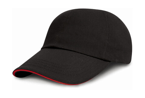 Result Caps Junior Brushed Cotton Cap, Black/Red, One Size bedrucken, Art.-Nr. 334341540