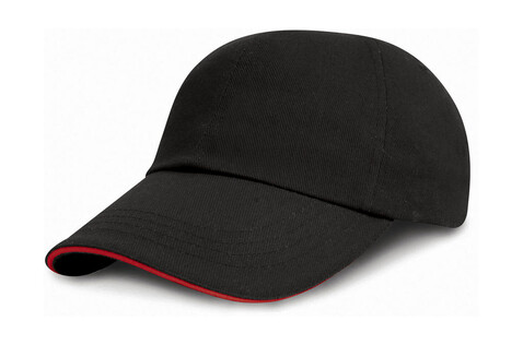 Result Caps Brushed Cotton Sandwich Cap, Black/Red, One Size bedrucken, Art.-Nr. 342341540