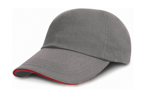 Result Caps Brushed Cotton Sandwich Cap, Grey/Red, One Size bedrucken, Art.-Nr. 342341750