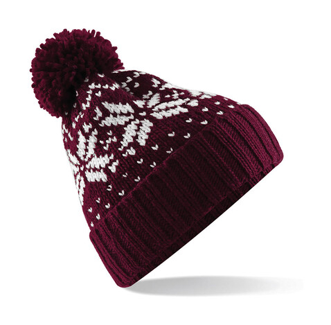 Beechfield Fair Isle Snowstar® Beanie, Burgundy/White, One Size bedrucken, Art.-Nr. 344694540