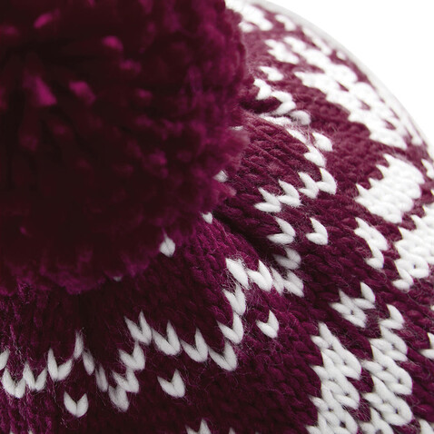 Beechfield Fair Isle Snowstar® Beanie, Burgundy/White, One Size bedrucken, Art.-Nr. 344694540